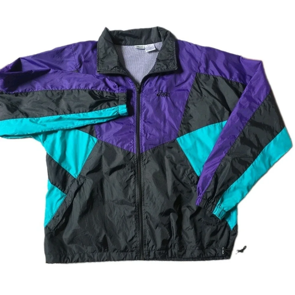 ASICS Vintage 90s Colorblock Windbreaker Jacket Purple Teal Men's Size M Retro